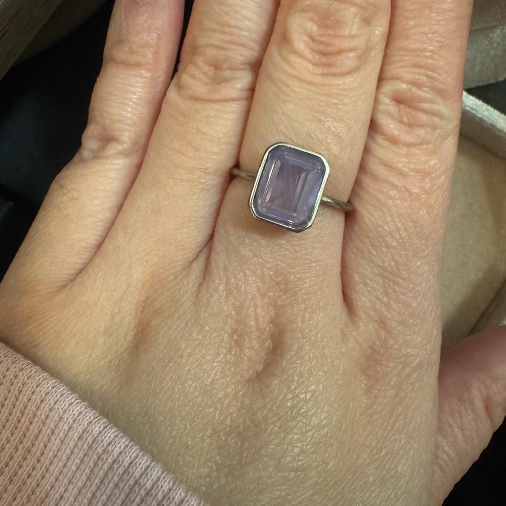 Silver 925 Lavender Moon Quartz Ring size 7.5 purple amethyst pastel bezel set - Picture 3 of 4